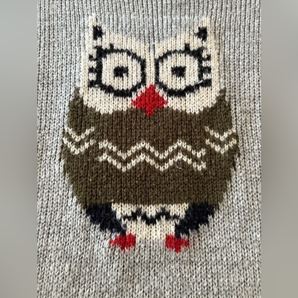 🦉 Rewind Owl Gray Acrylic Sweater, Fuzzy Crewneck Pullover size Small - Picture 3 of 8